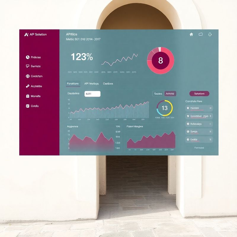 Software dashboard with API metrics and observability charts in cream and burgundy